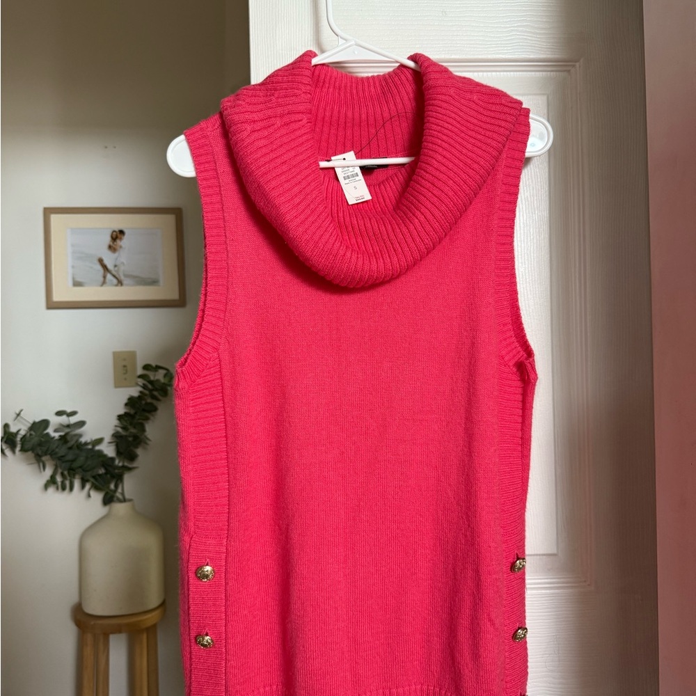 Talbots Vibrant Pink Sleeveless Cowl Neck Sweater